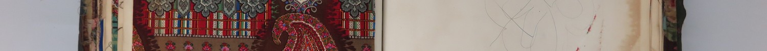 Im Abonnementbuch zeigt auf der linken Seite ein Muster, auf der rechten Seite eine grobe Bleistiftskizze einer ähnlichen Form